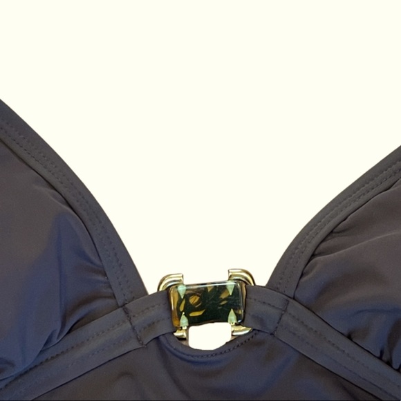 Dark Brown Merona Swimsuit Top Medium Rouched sides Padded Bra Ties at Neck - Picture 2 of 4